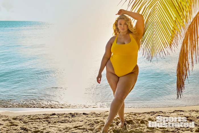 Hunter McGrady was photographed by Yu Tsai in Belize. Swimsuit by Andie. Earrings and necklace by Cleopatra’s Bling.